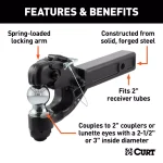 CURT Receiver-Mount Ball and Pintle Hook Combo, 2" Shank, 10,000 lbs. Ball, 16,000 lbs. Pintle thumbnail 3