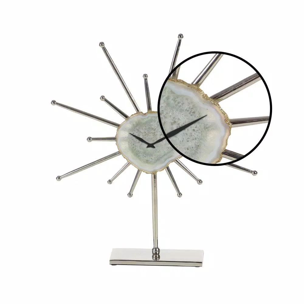 LITTON LANE Silver Agate Stone and Aluminum Star Sculpture Analog Quartz Clock