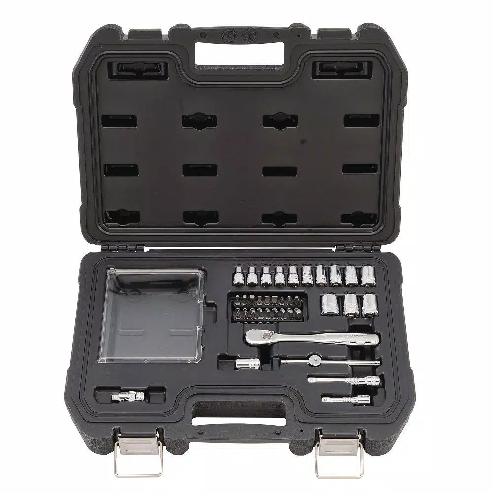 DEWALT 37-Piece 1/4 in. Drive Metric Socket Set with Ratchet and Bit Driver