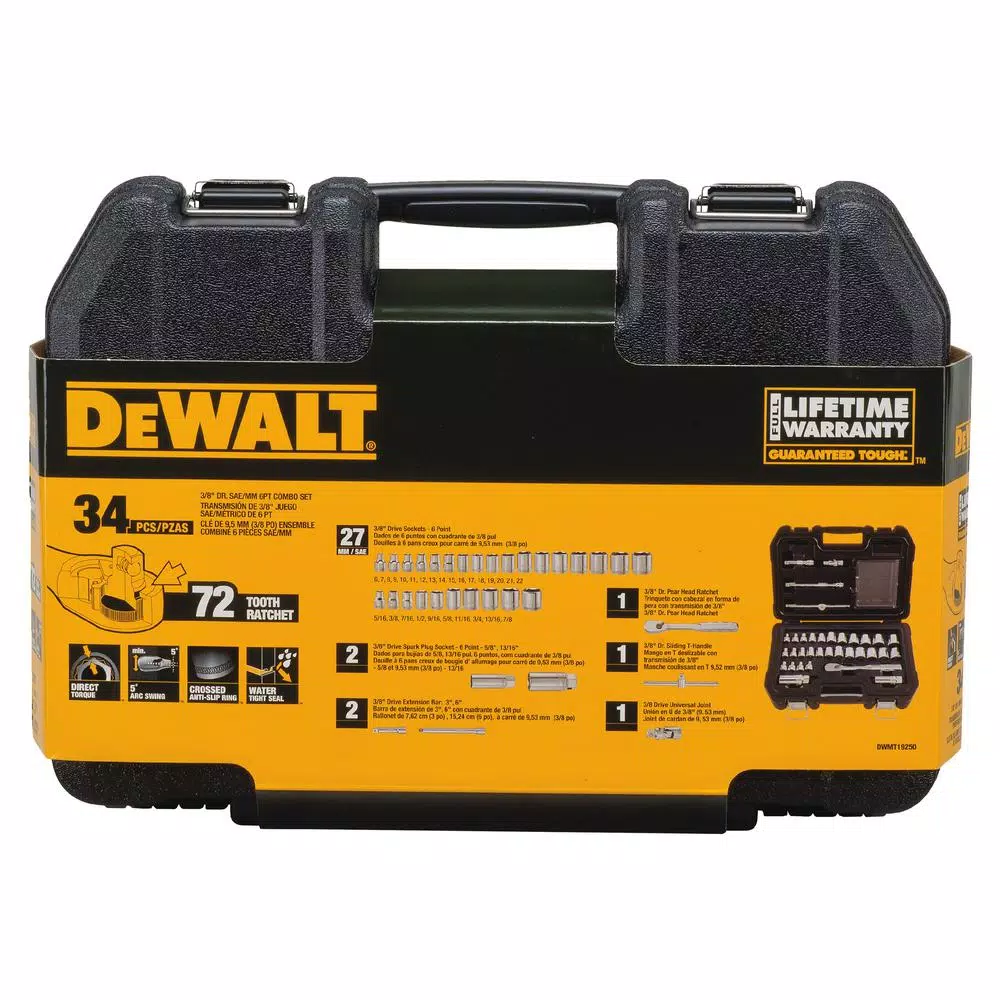 DEWALT 3/8 in. Drive 34-Piece Combination Socket Set with Ratchet, Metric & SAE