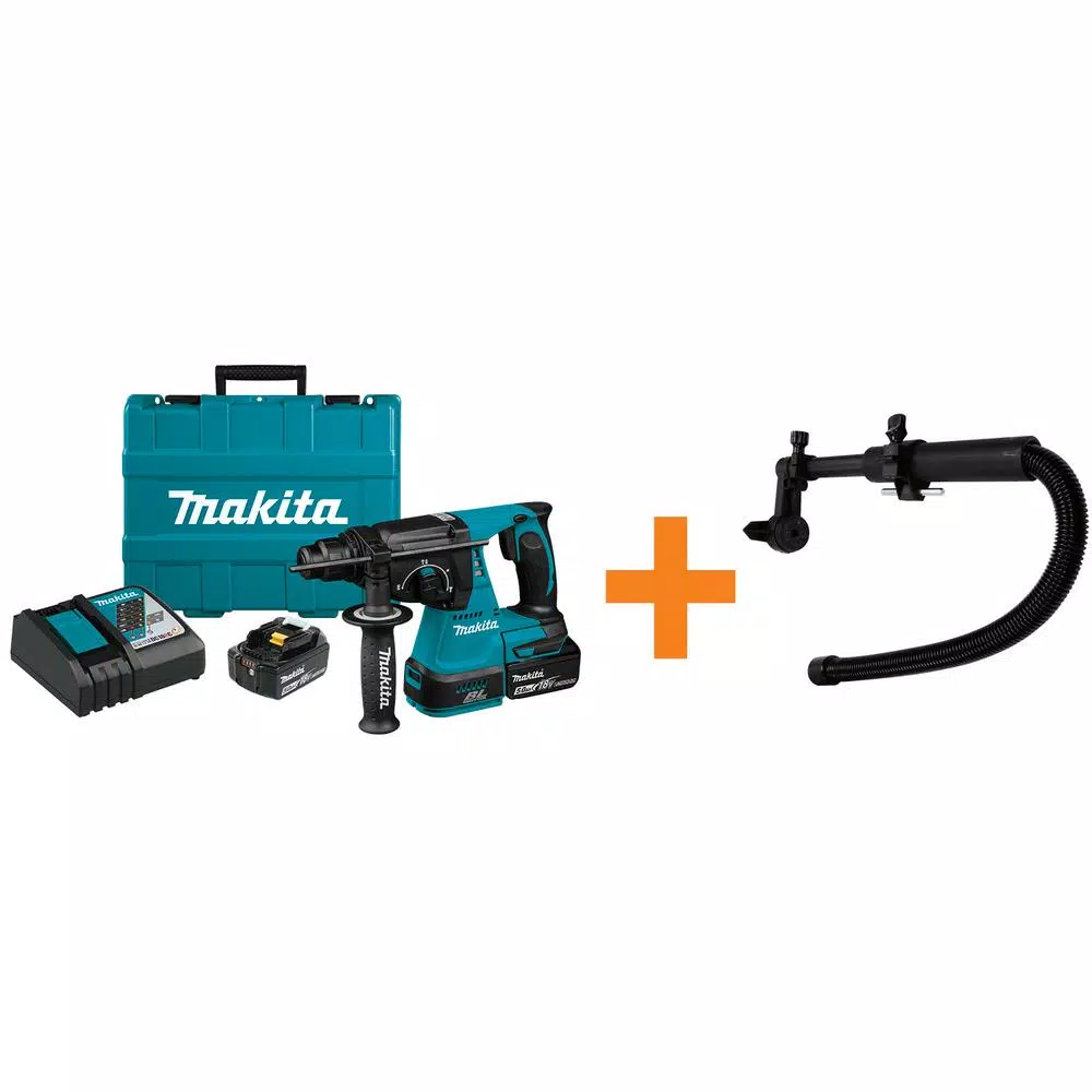 Makita 18V LXT Brushless SDS-Plus Rotary Hammer Drill Kit with Bonus Dust Extraction Attachment