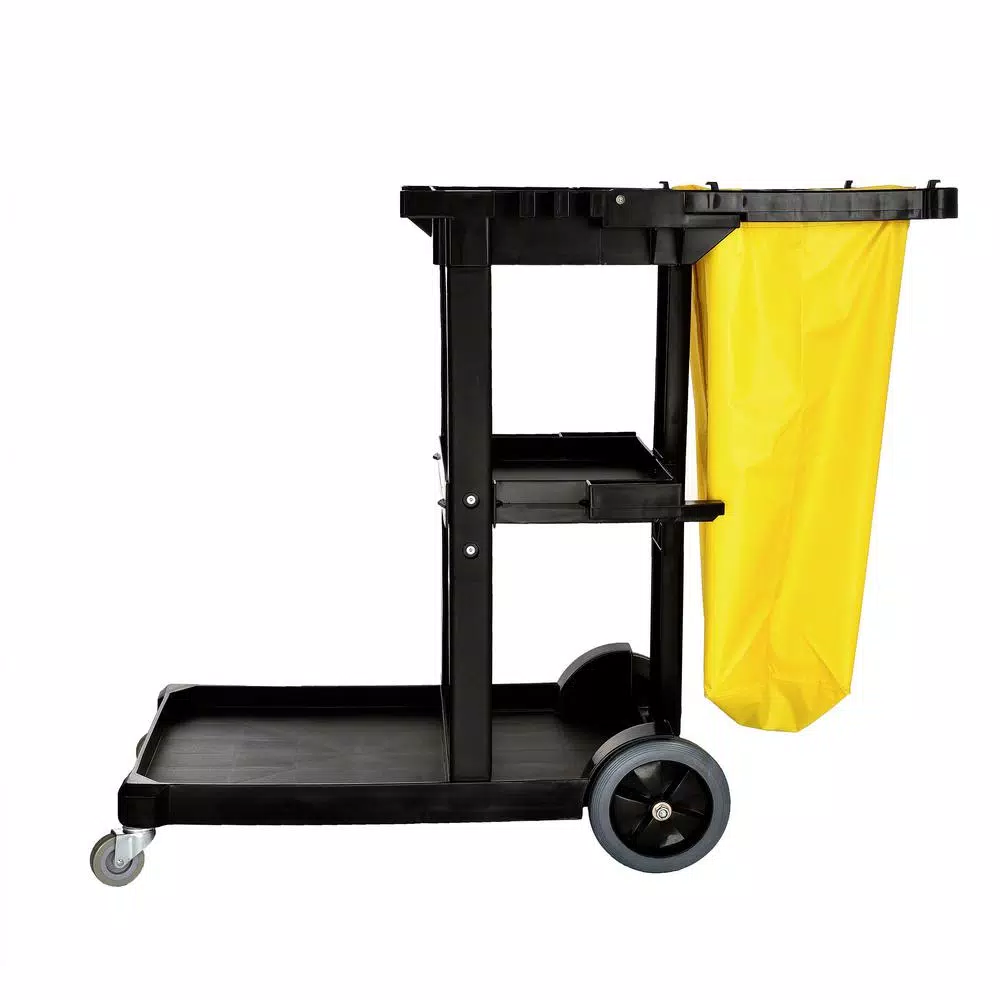 Alpine Industries 3-Shelf Janitorial Cleaning Cart with 18.5 Gal Vinyl Bag