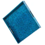 Abigails Blue Lacquered Wooden Basket Weave Square Serving Tray, 17.75 in. thumbnail 1