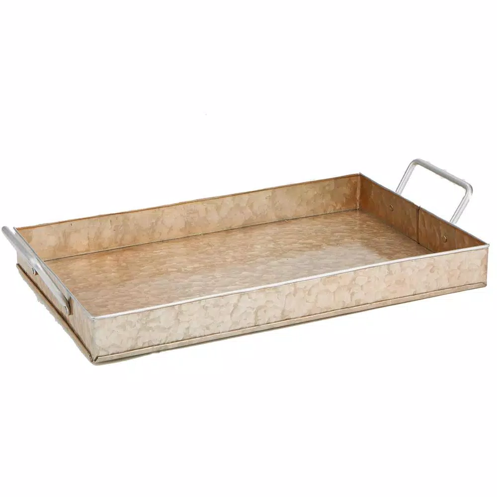 Mind Reader Copper Plated Galvanized Steel Rectangular Serving Tray with Handles, Brown