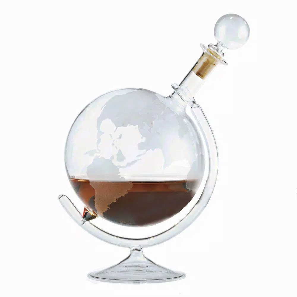 Wine Enthusiast 35 oz. Etched Globe Spirits Decanter with Glass Base and Stopper