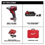 Milwaukee M18 18V Lithium-Ion Cordless 1/4 in. Hex Impact Driver Kit with (2) 1.5Ah Batteries, Charger, and Hard Case thumbnail 2