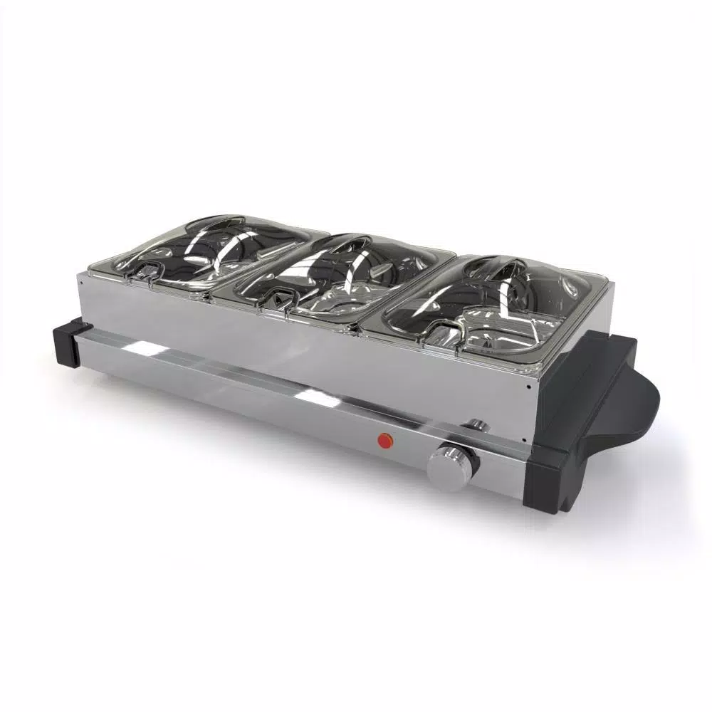 NutriChef 21.9 in. Stainless Steel 3-Plate Electric Buffet Server Food Warming Tray
