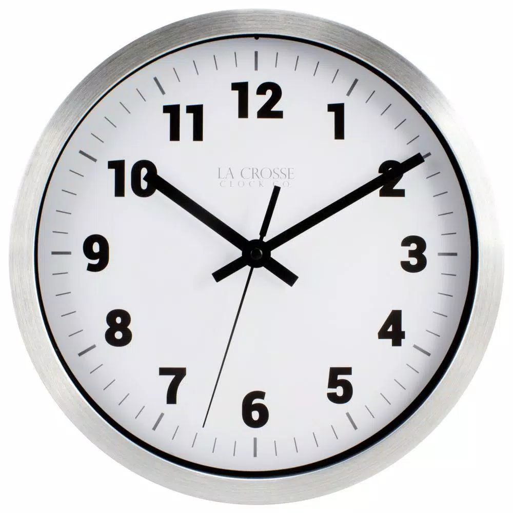 La Crosse Technology 10 in. Silver Metal Analog Wall Clock with White Dial and Glass Lens