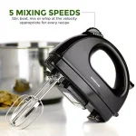 Ovente HM161 5-Speed Electric Hand Mixer, 150W, with Stainless Steel Chrome Beaters and Snap-On Storage Case, Black thumbnail 4