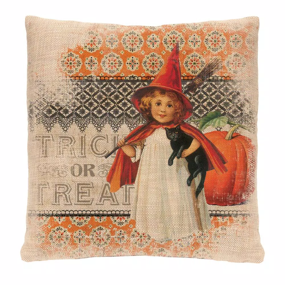 Heritage Lace Victorian Halloween Graphic Throw Pillow, 18 x 18 in, Natural Polyester