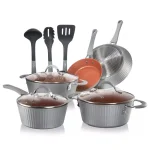 NutriChef 11-Piece Aluminum Nonstick Cookware Set with Gold Lines thumbnail 1