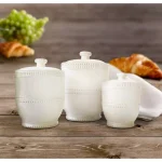 American Atelier Bianca Bead 3-Piece White Earthenware Canister Set with Lids thumbnail 2