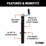 CURT A-Frame Trailer Jack with Top Handle, 2,000 lbs. Capacity, 14 in. Travel thumbnail 3