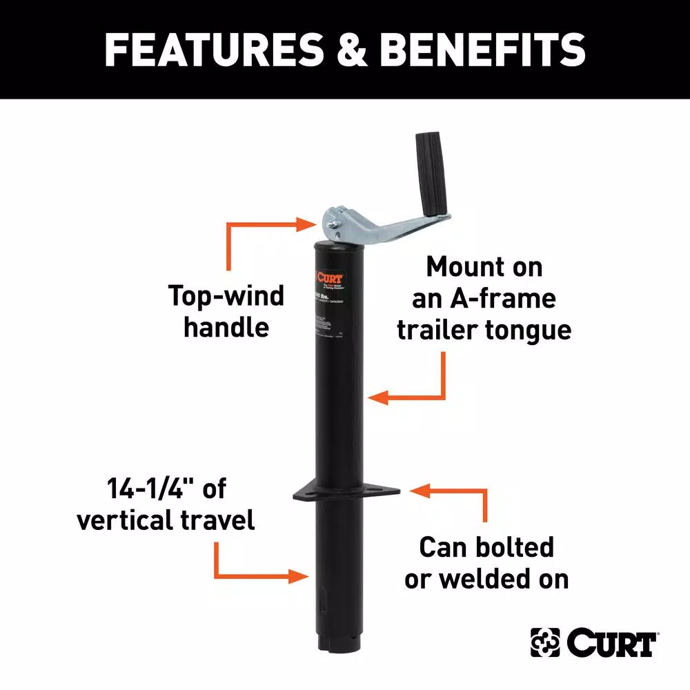 CURT A-Frame Trailer Jack with Top Handle, 2,000 lbs. Capacity, 14 in. Travel