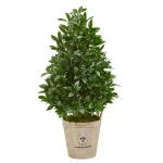 Nearly Natural 39-In. Artificial Bay Leaf Cone Topiary Tree in Rustic Farmhouse Planter thumbnail 1