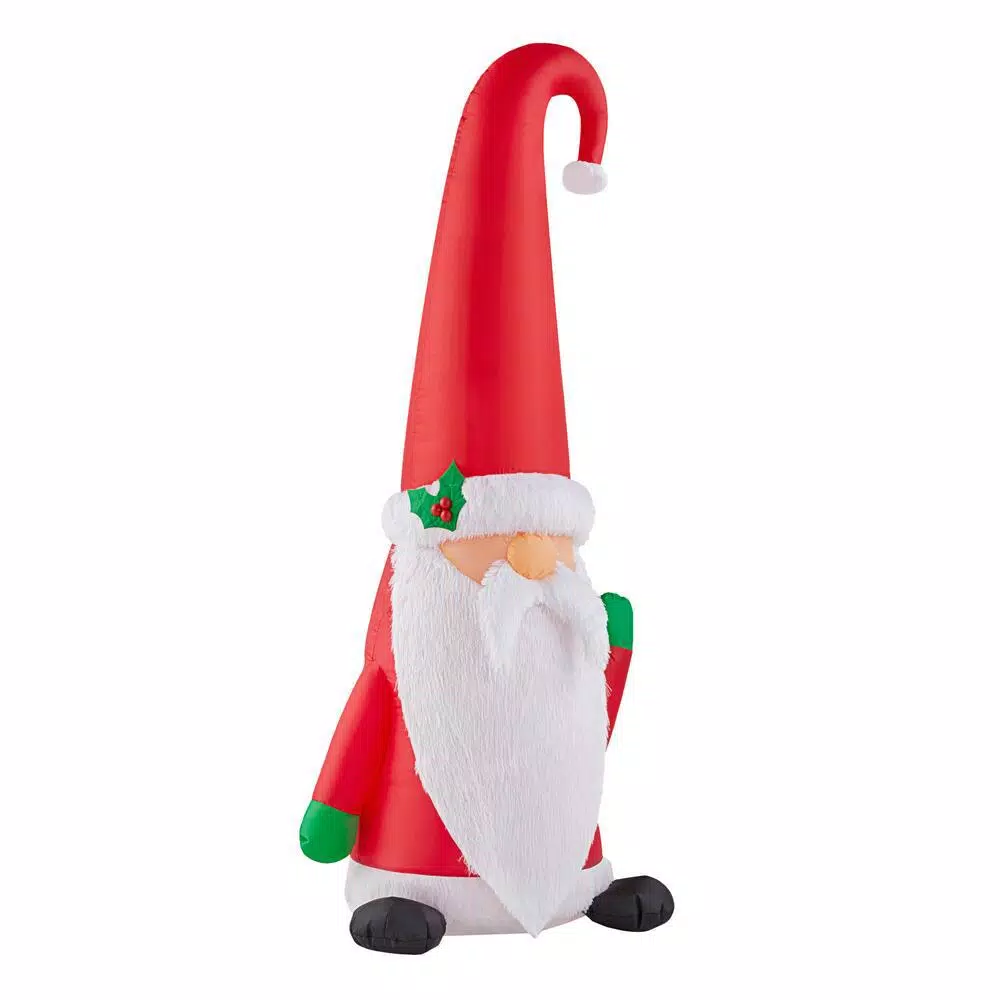 Home Accents Holiday 5 ft. Airblown Inflatables Fuzzy Plush Gnome with Curved Hat Christmas Decoration