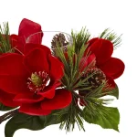 Nearly Natural 7 in. Red Magnolia and Pine Candelabrum with Glass Candleholder thumbnail 5
