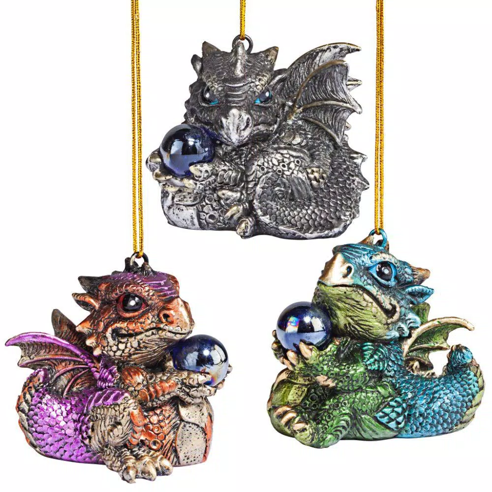 Design Toscano Three Dragon Virtues Gothic Holiday Ornament Set, 3-Piece