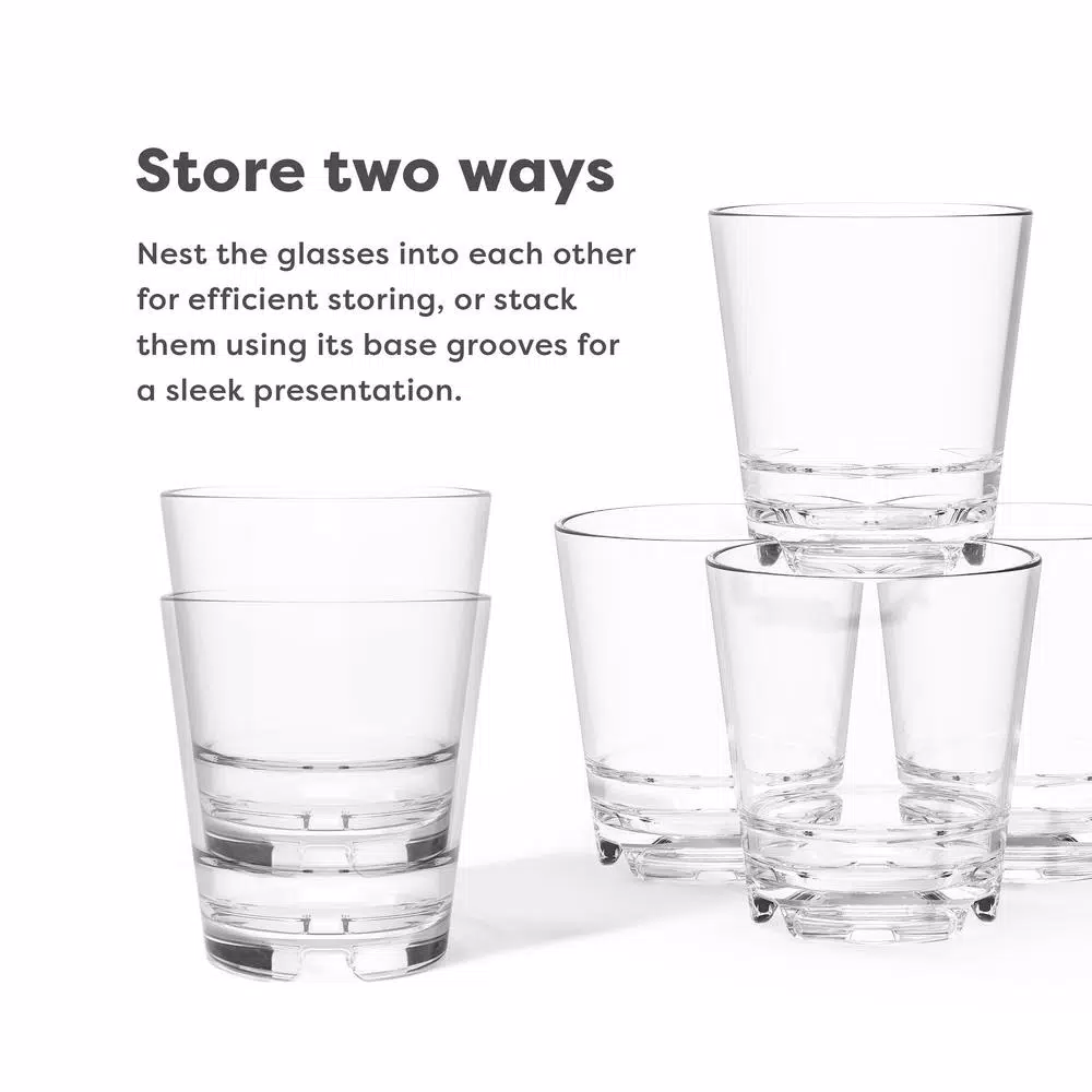 TOSSWARE Reserve Backbar 14 oz. Tritan Stacking Tall Glasses, Unbreakable Clear Plastic, Set of 24