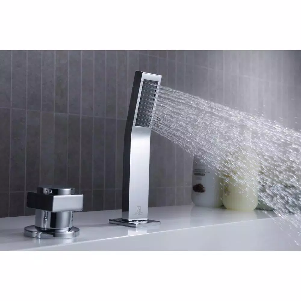 ANZZI Guaira 3-Handle Deck-Mount Roman Tub Faucet with Waterfall Spout and Handheld Sprayer, Polished Chrome