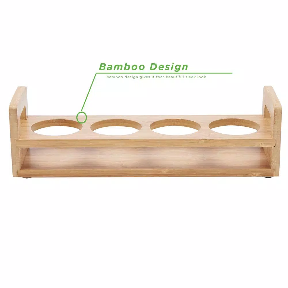 Mind Reader Bamboo 4-Slot Beer Serving Flight Tray, Rectangular Brown Shot Glass Holder