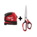 Milwaukee 25 ft. Compact Tape Measure and Jobsite Straight Scissors Set thumbnail 1