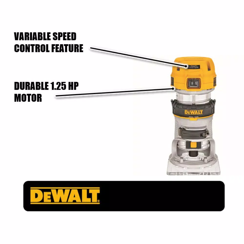 DEWALT 1.25 HP 7 Amp Variable Speed Compact Corded Router with Dual LEDs