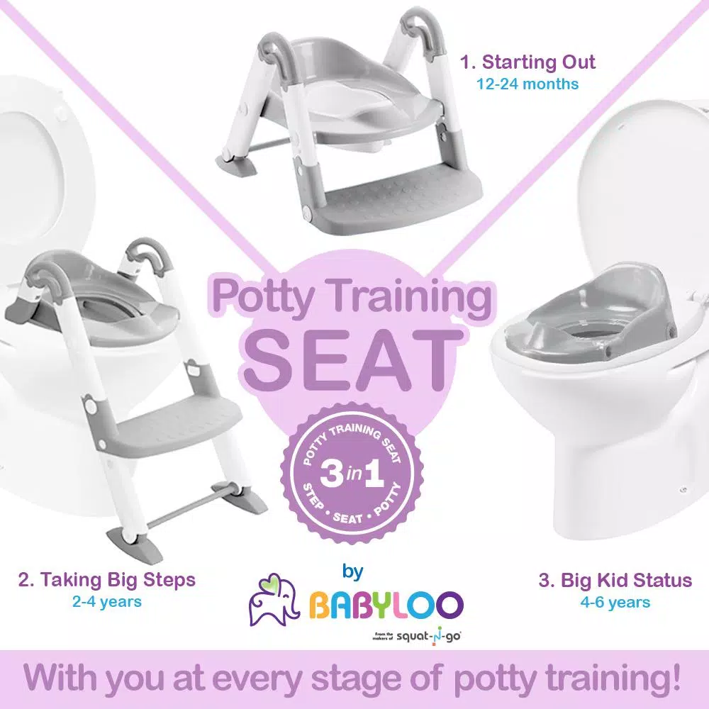 Babyloo Bambino 3-in-1 Convertible Toddler Potty Trainer and Step Stool - Gray
