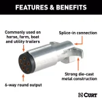 CURT 6-Way Round Trailer Connector Plug, Diecast Metal, Male End thumbnail 4