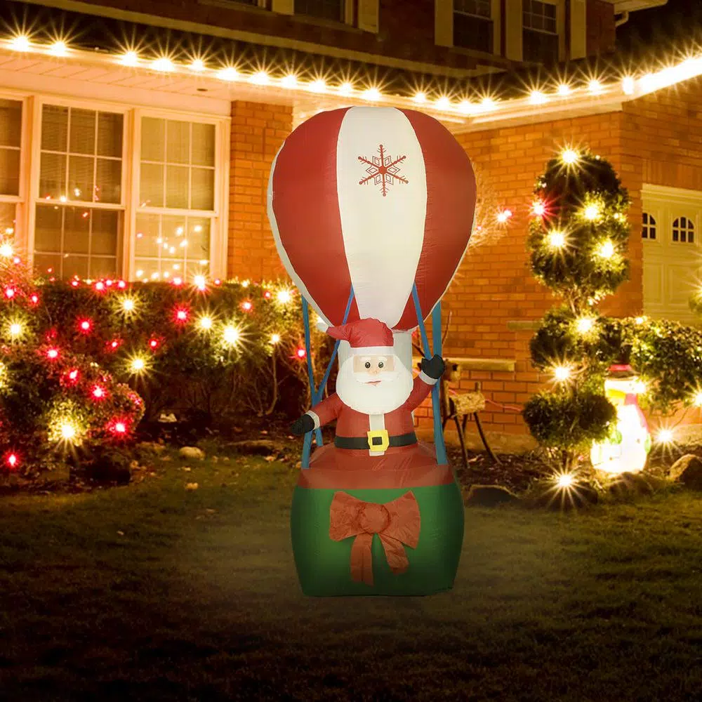Luxen Home 9 ft. Santa in Hot Air Balloon Inflatable with LED Lights