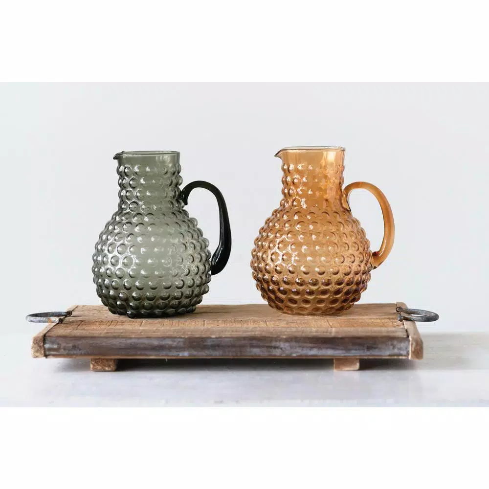 3R Studios 80 fl. oz. Smoked Glass Hobnail Pitcher, Gray
