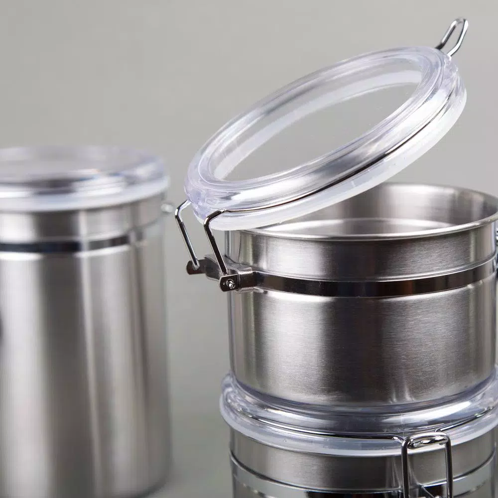 Creative Home 4-Piece Stainless Steel Canister Set with Airtight Locking Clamp Lids