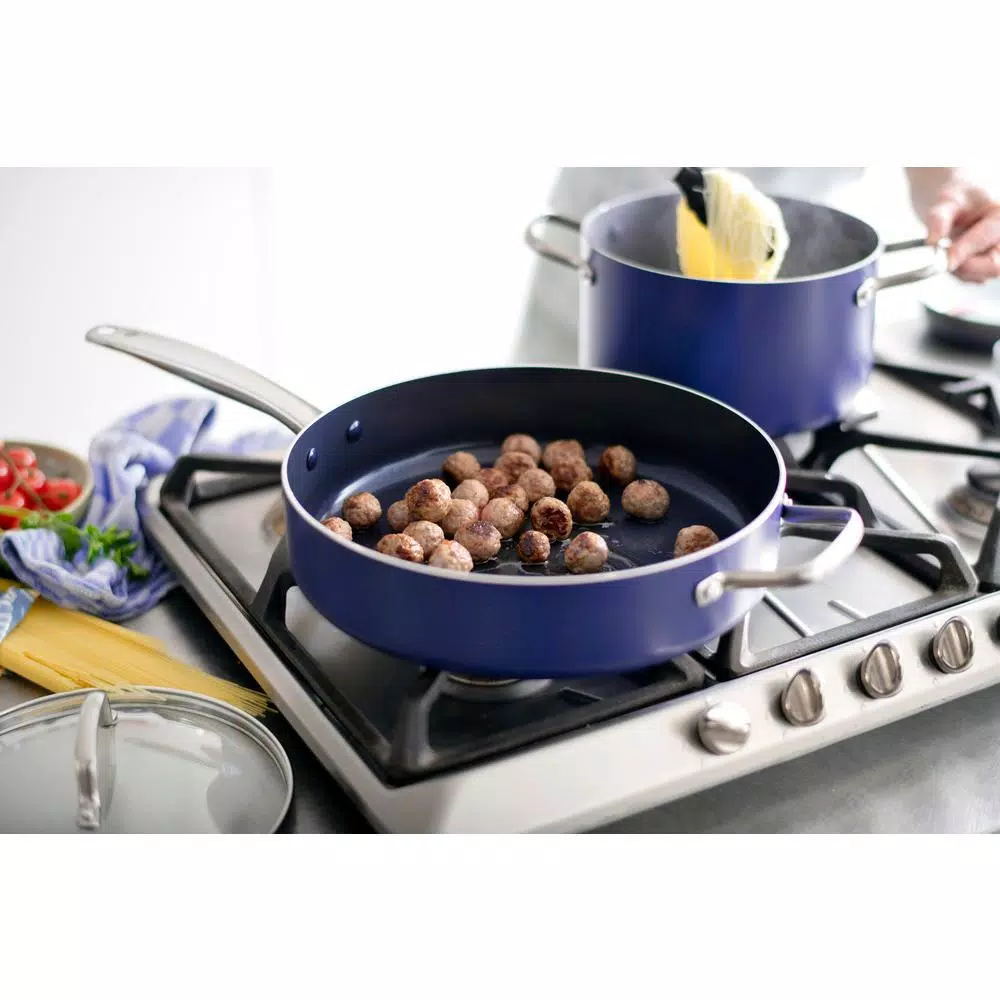 Blue Diamond 5 Qt. Aluminum Ceramic Nonstick Saute Pan with Glass Lid, Blue