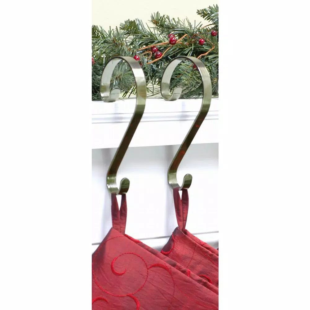 Haute Decor 6 in. Antique Brass Stocking Scroll Holders, 2-Pack