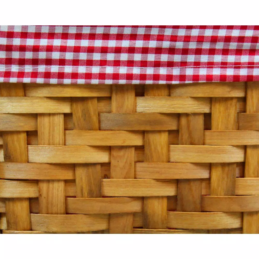 Vintiquewise Small Rectangular Wooden Decorative Basket with Removable Gingham Lining