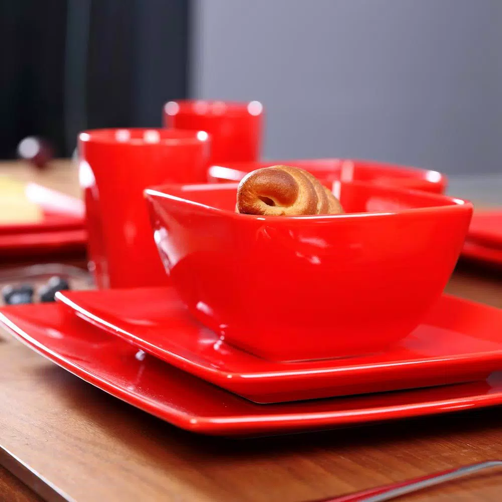 Boyel Living 16-Piece Modern Red Porcelain Dinnerware Set, Service for 4