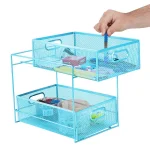 MIND READER 2-Tier Metal Mesh Utensil Caddy & Flatware Organizer, Blue thumbnail 2