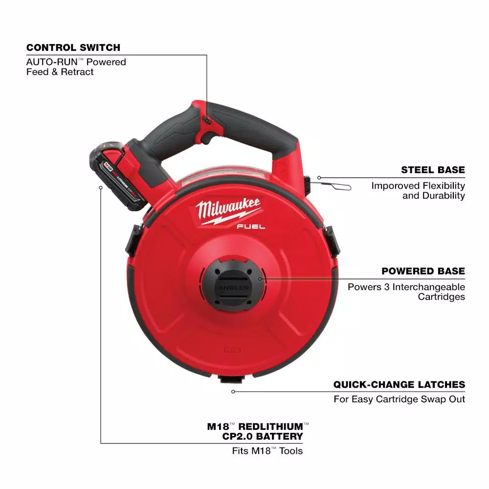 Milwaukee M18 FUEL Angler 120 ft. Steel Pulling Fish Tape Kit with (2) 2.0 Ah Batteries