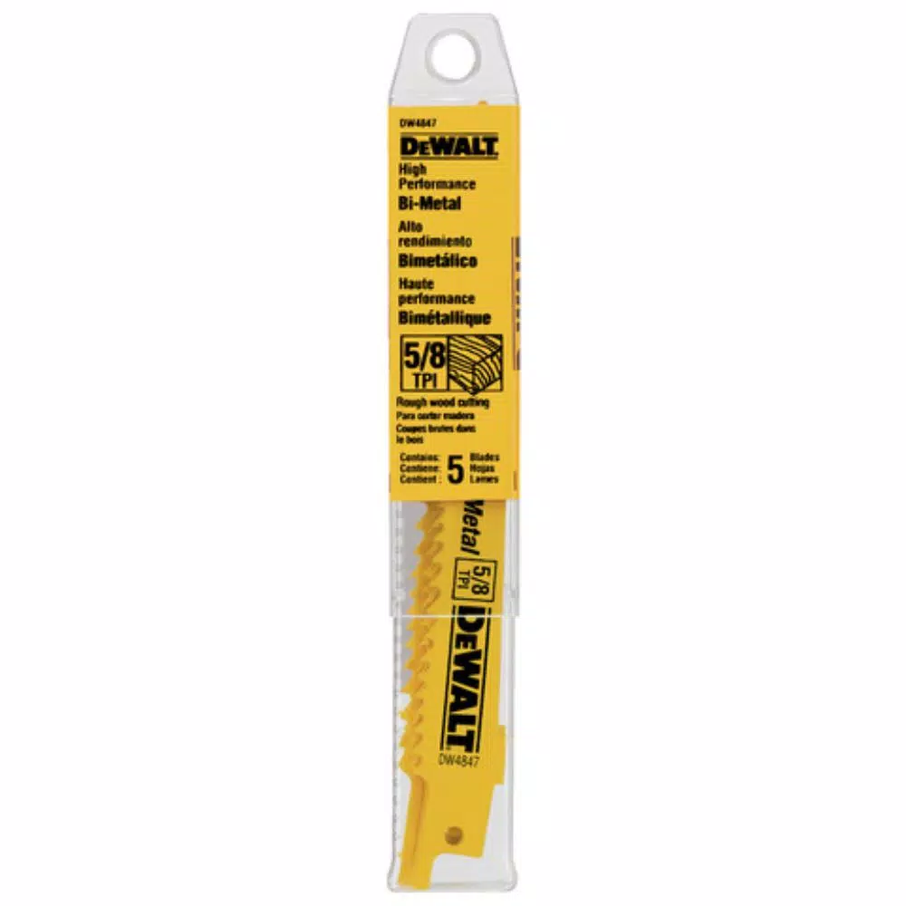 DEWALT 6 in. Bi-Metal Reciprocating Saw Blade, 5/8 TPI, Taper Back (5-Pack)