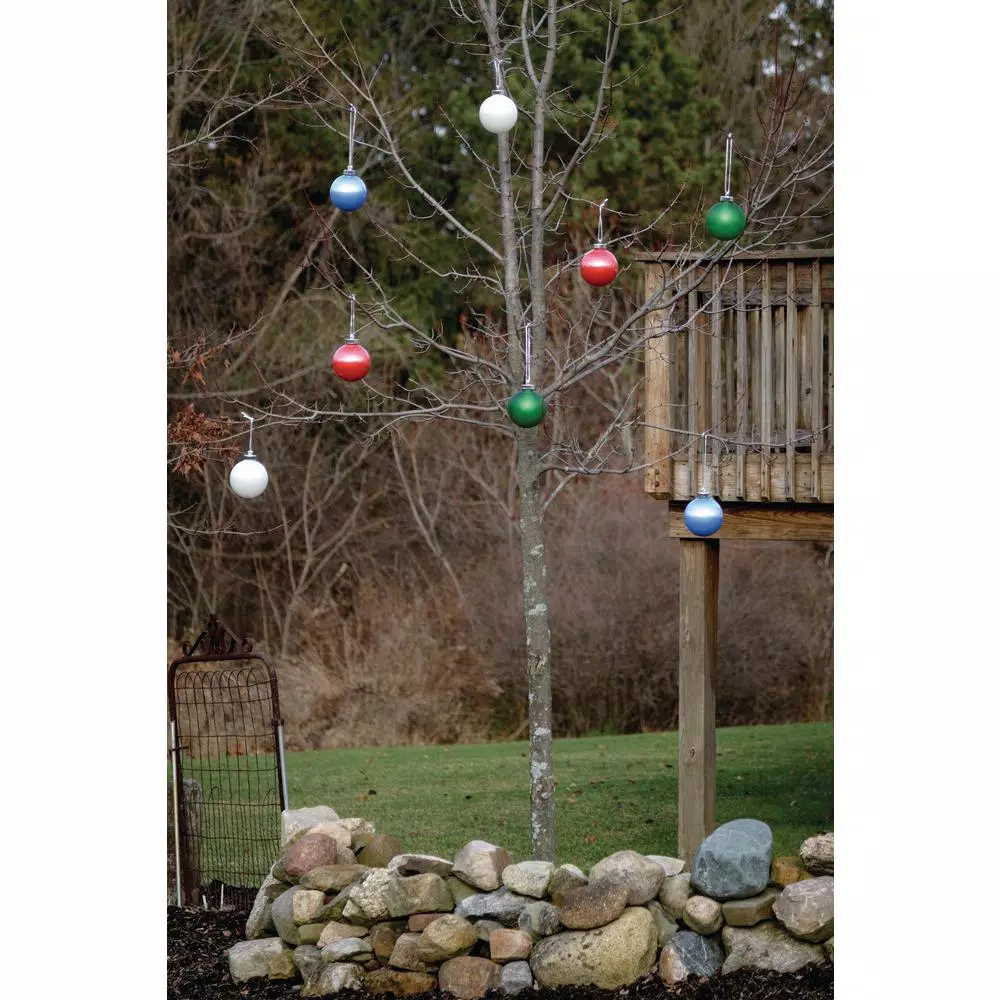 Xodus Innovations 5 in. White LED Outdoor Hanging Globe Ornament with Light Sensor and Timer