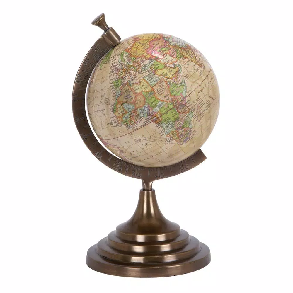 LITTON LANE 15 in. Nautical Decorative Globe with Brass-Finished Aluminum Stand