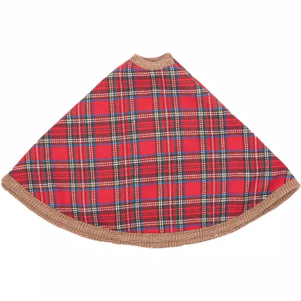 VHC Brands Gavin 21 in. Cherry Red Tartan Plaid Christmas Mini Tree Skirt