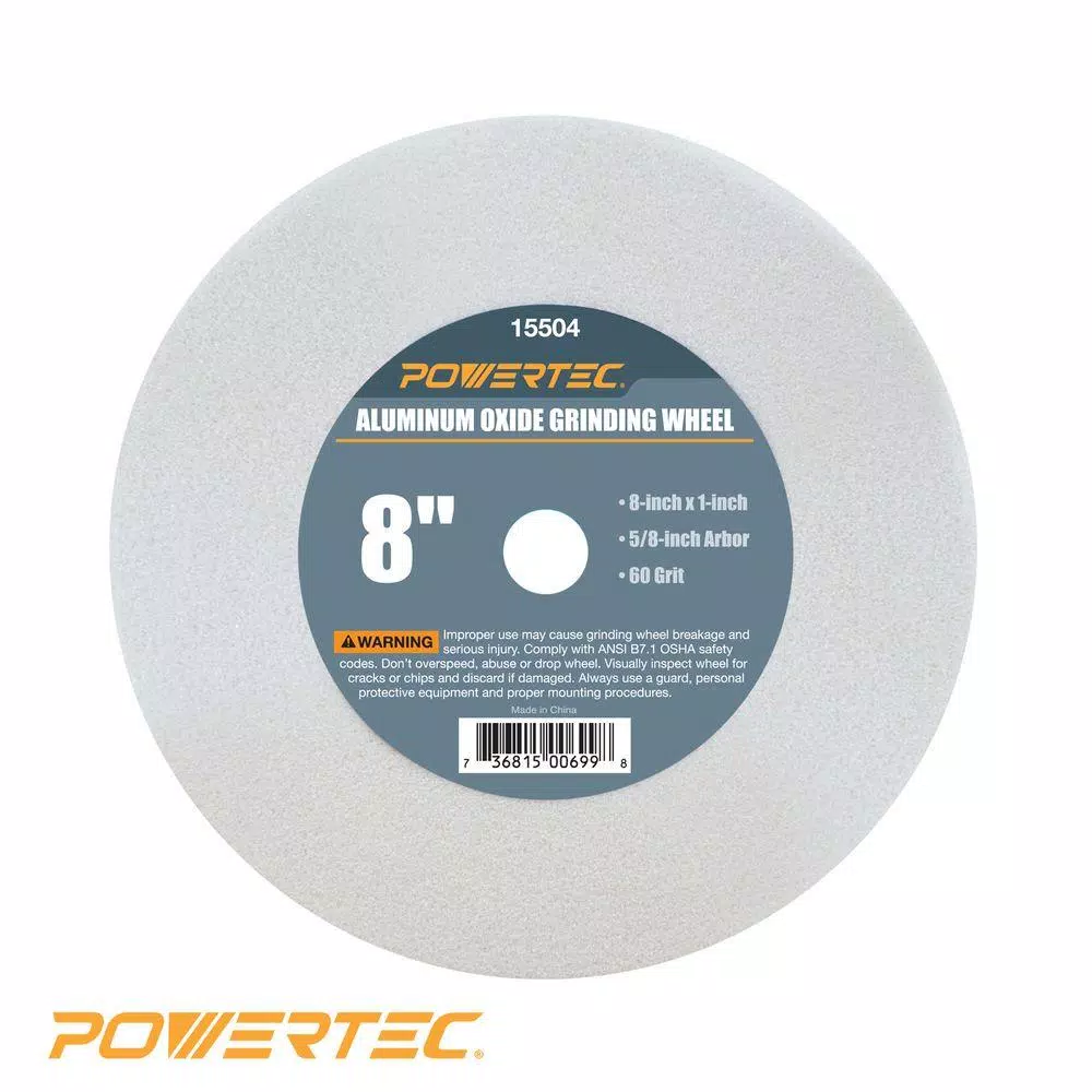 POWERTEC 8 in. White Aluminum Oxide 60 Grit Grinding Wheel, 5/8 in. Arbor