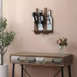 Luxen Home Rustic Wood & Metal Wall Mounted Wine Rack - Holds 3 Bottles & 4 Glasses thumbnail 7