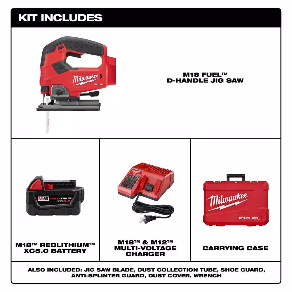 Milwaukee M18 FUEL 18V Brushless Cordless Jig Saw Kit with 5.0Ah Battery, Charger, and Case