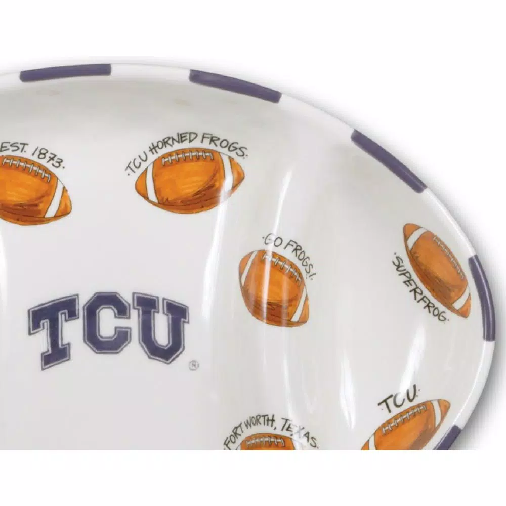 Magnolia Lane TCU Ceramic Football Tailgating Serving Platter, 3-Section Divided Oval Tray