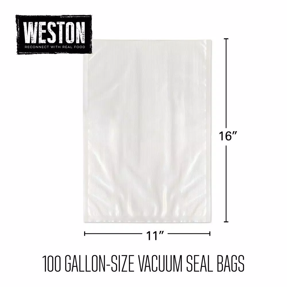 Weston 11 x 16 in. Heavy Duty Vacuum Sealer Bags, 3.0 Mil Thick, 100-Pack