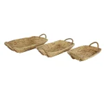 LITTON LANE Soft Gray Water Hyacinth and Seagrass Wicker Decorative Tray Set of 3 with Handles thumbnail 2