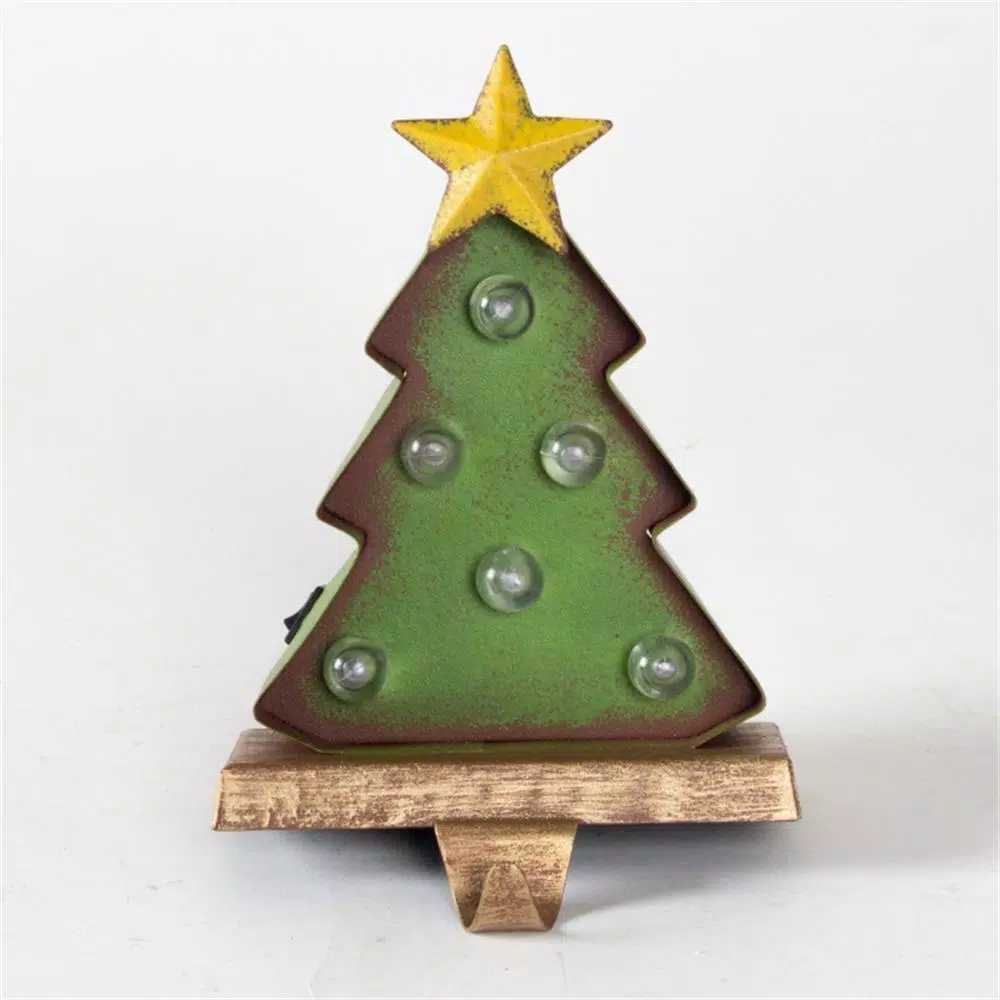 Glitzhome 8.48 in. Marquee LED Christmas Tree Stocking Holder with Iron Hook