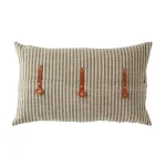 3R Studios Black and Beige Striped Cotton Ticking Throw Pillow with Leather Accents, 20 x 12 in. thumbnail 1